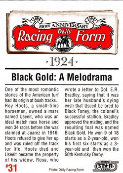 1993 Horse Star Daily Racing Form 100th Anniversary #31 Black Gold Back